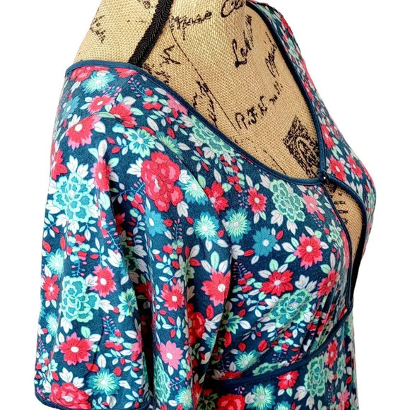 FREE PEOPLE Women's Cutout Keyhole Knit Floral Mini Dress Size Small Teal - Picture 7 of 13